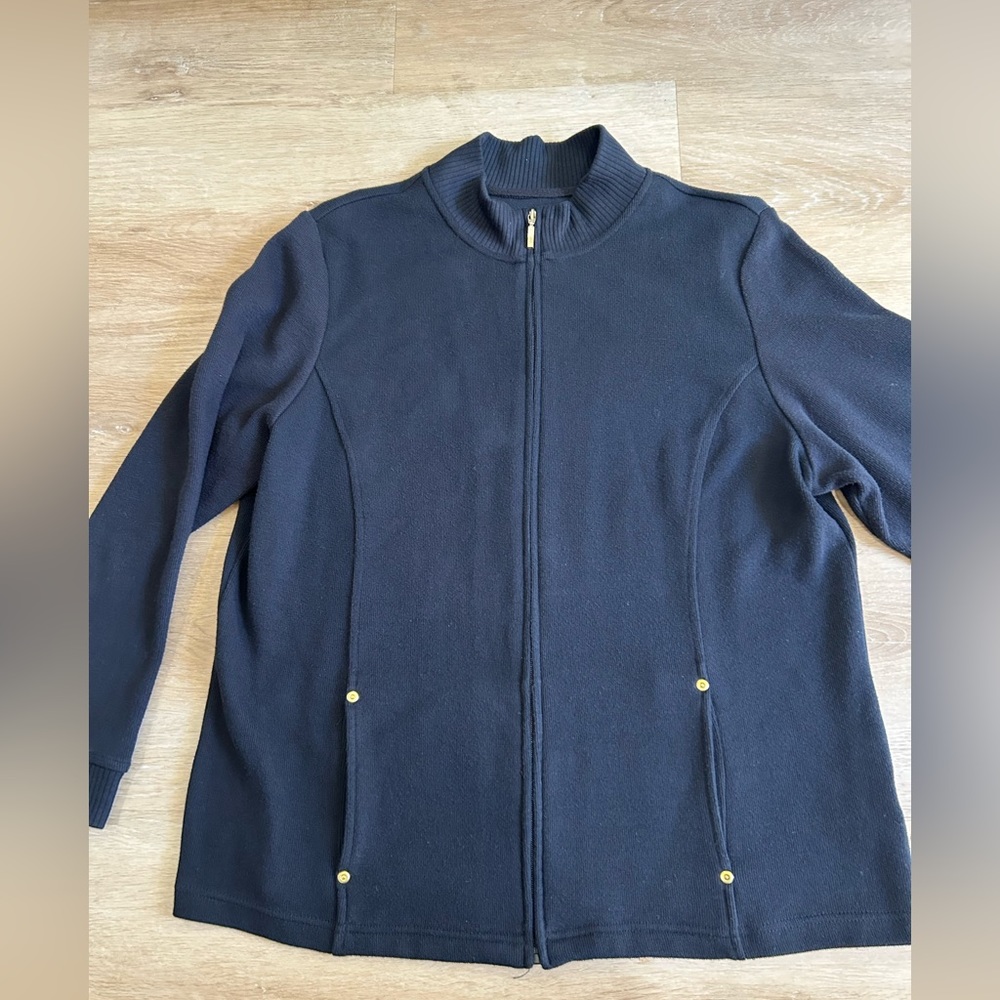 Dark Navy Cotton zip up jacket with gold hardware details Size XL